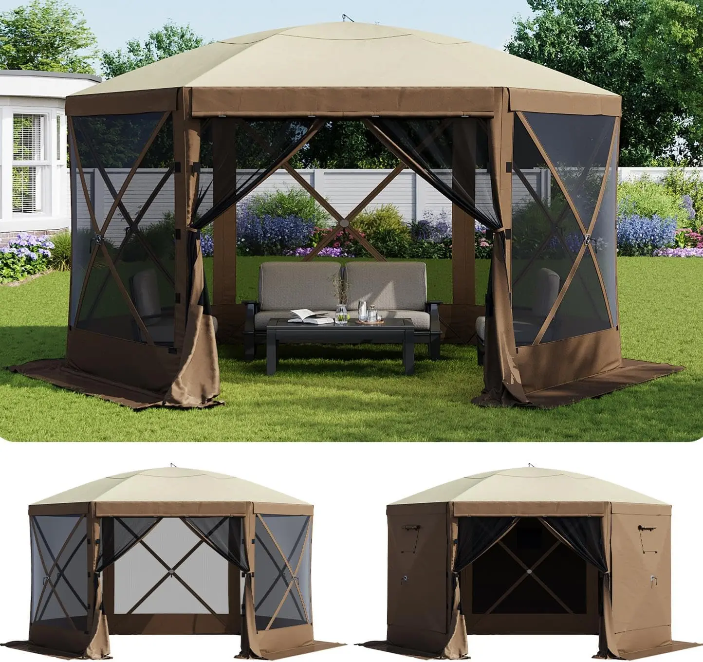 10' x 10' Pop-Up Screen Tent Gazebo, Oxford Fabric Shelter with 6 Removable Wind Walls, UV Protection, Bug-Proof Mesh Netting, and Portable Carry Bag for Camping