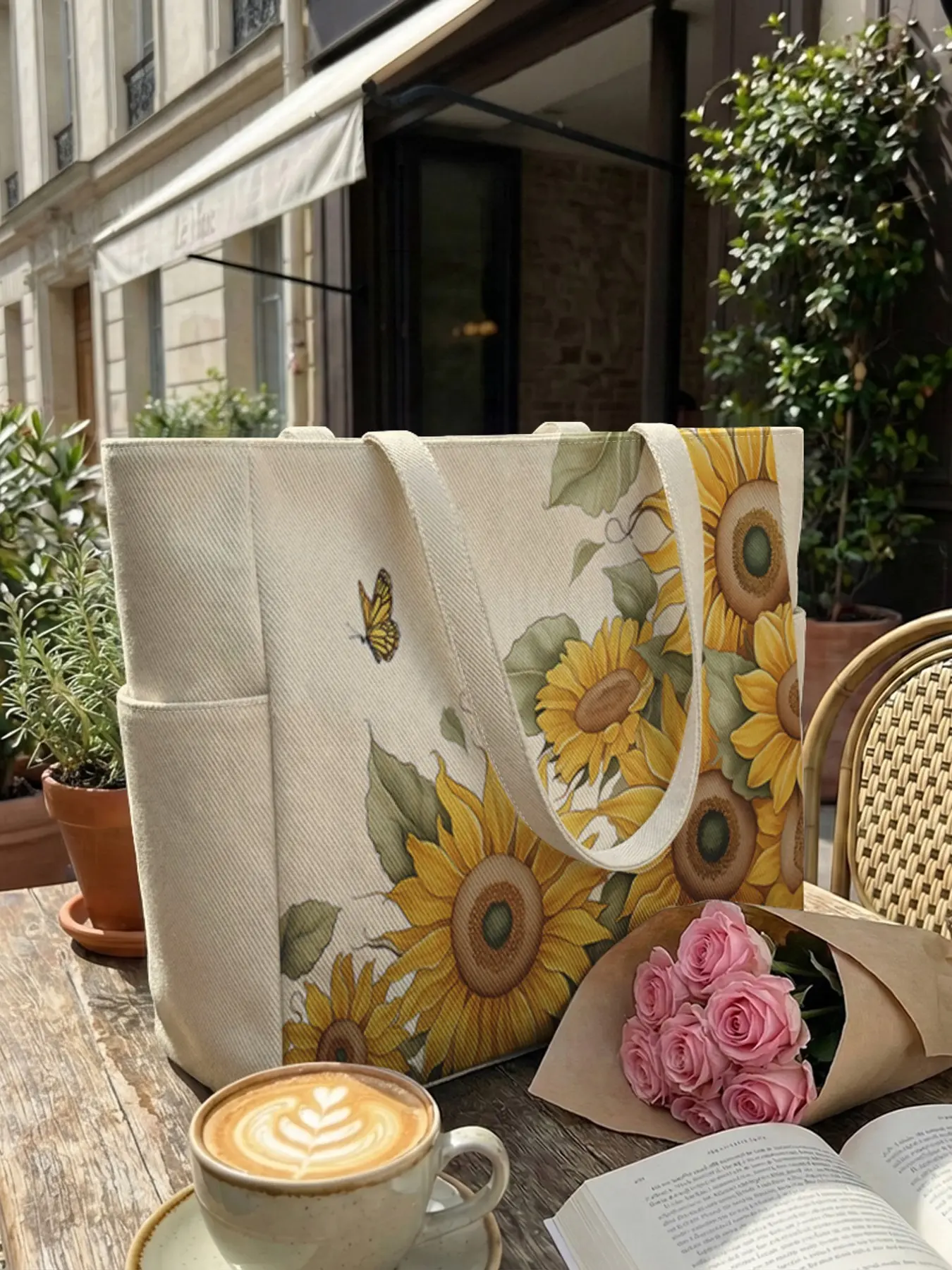 Sunflower Pattern 2D Printed Travel Bag, Large Capacity Storage Bag, Durable Multi-Pocket Design, Zipper Closure, Casual Style, Travel Duffel Bag