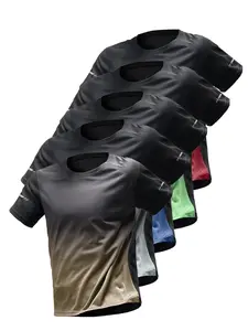 Men's Ombre Print Short-Sleeve Tee, Regular Fit Sporty Breathable Quick-Drying T-Shirt for Running and Gym Workouts, Casual Comfy Gym Tee for Outdoor Activities