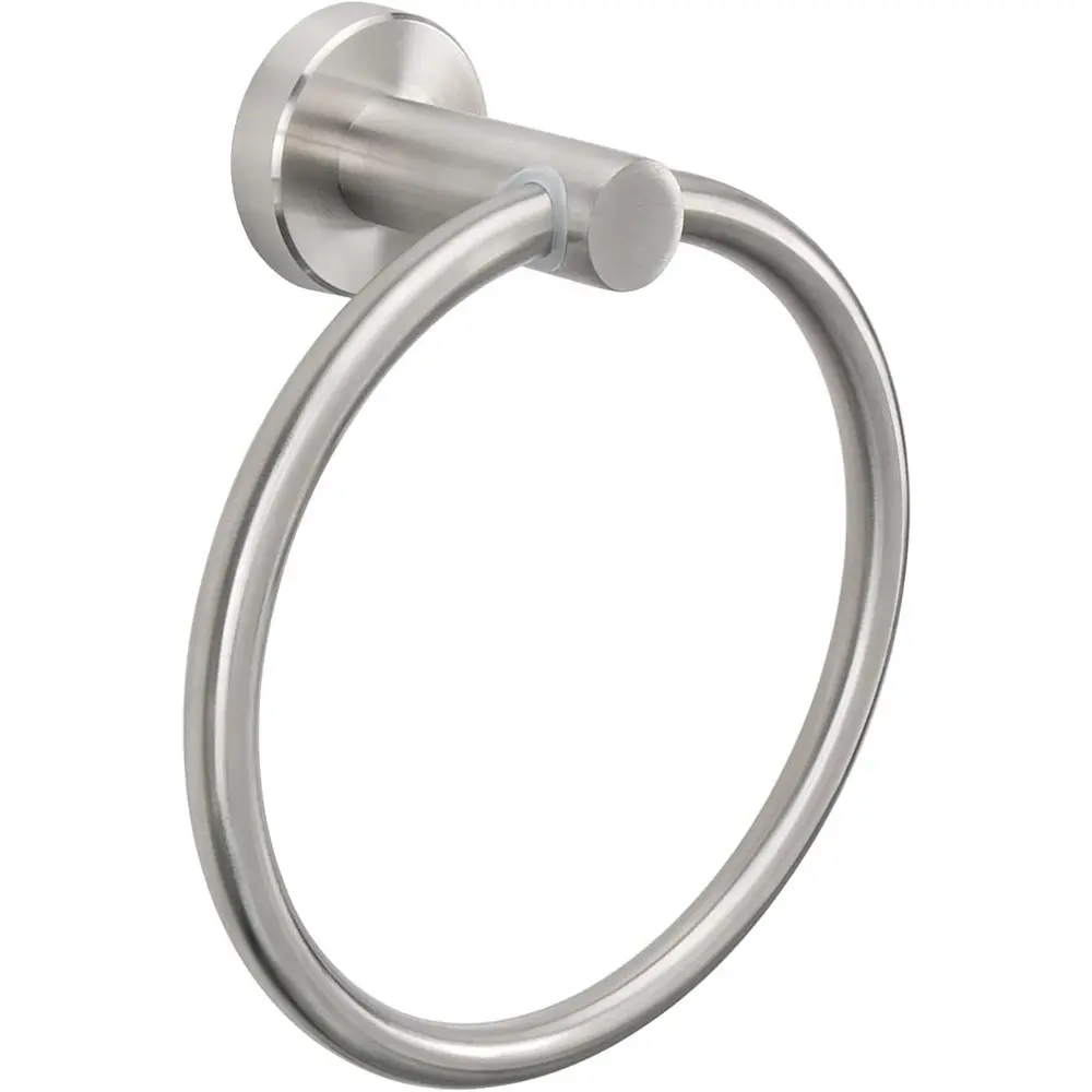 Symmons Brushed Nickel Round Thick Steel Wall-Mount Rustproof Bath Towel Ring - Towel Toiletry Hooks, Thick Steel for Daily Use, Quick Wall Install, Bathroom Organizing Accessories (1 Pack)