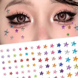 Colorful 3D Star Face Stickers, Music Festival Makeup Rhinestone Stickers, Tiktok Style Star Water Drills, Reusable Non-Glare Skin Safe