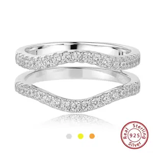 Women's Ring Enhancers Curved Guard Engagement Wedding Band 925 Sterling Silver Cubic Zirconia Fine Jewelry Size 5-10  #Love Story