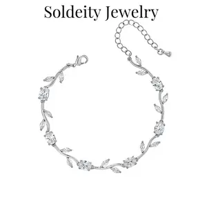 Leaf Cubic Zirconia Tennis Bracelets for Women Adjustable Dainty Rose Flower Wedding Brides Bracelets For Party Prom