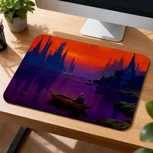 LIVEKEY - "Lone Boat Dream Fishing" Mouse Pad with Super Soft Fabric, Anti-Slip Rubber Base & Flat-Stitch Edges, 10.24x8.27 Inches, Desk Mat for Precise Mouse Control, Aesthetic Gaming Mouse Pad, Office Desk Decor​