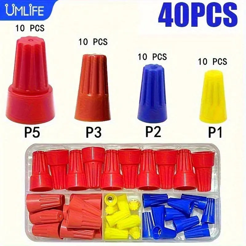 1set 40/220pcs UMLIFE Insulated Quick-Splice Wire Connectors with Rotating Spring Clasps, Color-Coded AWG 24-7 Copper Screw Terminals, Screw-On Insulated Nylon Caps for Home Repair, Automotive & Electronics Wiring, Wiring Connectors