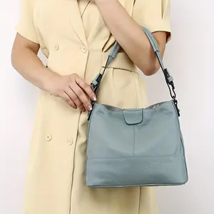 Women's Casual Soft Leather Shoulder Bag Medium Slouchy Purse with Comfortable Strap
