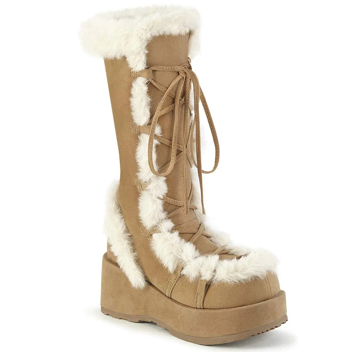 Demonia Cubby-311 Camel Vegan Suede Knee-high Boots Demonia Cubby-311 Camel Vegan Suede Knee-high Boots
