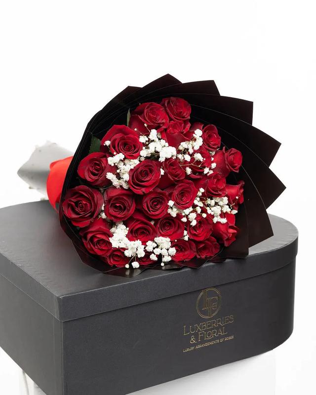 25 Roses + Baby’s Breath Bouquet