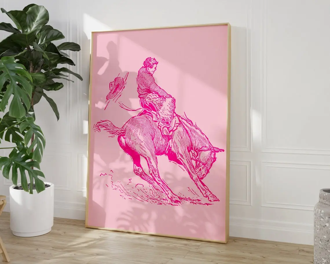 Pink Bucking Bronco Print, Cowboy Wall Art, Southwestern Room Decor, Modern Western Poster, Boho Wall Art, Western Print, Western Wall Decor