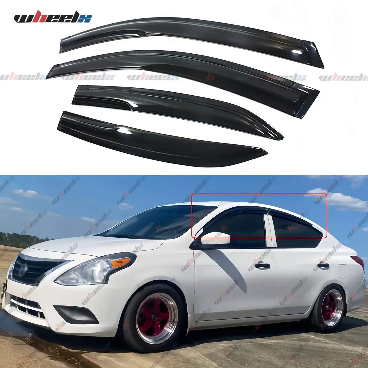 2012-2019 – Nissan Versa 4-Door Sedan Vehicle – 4-Pieces Tape-On Window Visor & Sun Shade Kit, Tape-On Installation