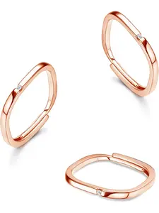 Unique 3 Pcs Rose Golden Open Midi Stacking Rings Adjustable Knuckle Copper Rings Jewelry Set for Women Men Sparkling CZ Square Stackable Rings Simple Bands
