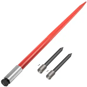 Hay Bale Spear 49-Inch, 3000 Lb Capacity, Quick Attach Square Bale Spears, 1-3/4-Inch Wide, Red Coated Bale Forks, Hay Spike with Hex Nut and Sleeve, Includes Two Stabilizer Spears for Tractor Front Loader Attachments