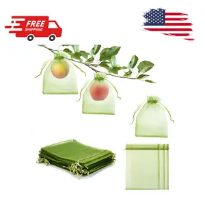 50 PCS 6X9 inches Fruit Protection Bags, Green Netting Fruit Cover Bags Drawstring