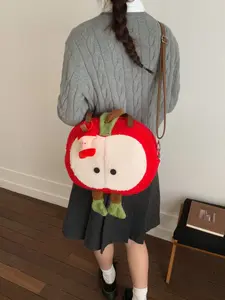 Adorable Plush Apple Shaped Tote Bag, Large Capacity Backpack, Sweet Crossbody Bag for Girls, Ideal for Students, Includes Cute Apple Charm