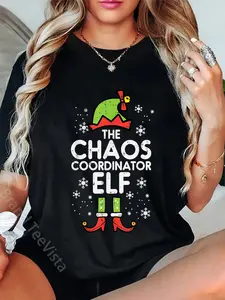 100% Cotton Christmas Chaos Coordinator Elf Xmas Family Match Mom Dad T-Shirt