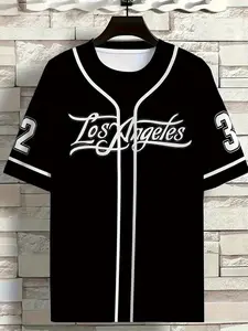 Men's Los Angeles Pattern Short Sleeve Tee, 100% Polyester Street Style T-Shirt, 3D Embossed Printing, Breathable Summer Fitness & Casual Wear