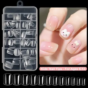 120/240Pcs/Box Kids Press On Nail Tips, Short Size, Transparent Ultra-thin Seamless Full Cover Nail Tips, Children Nail Art Practice Accessories