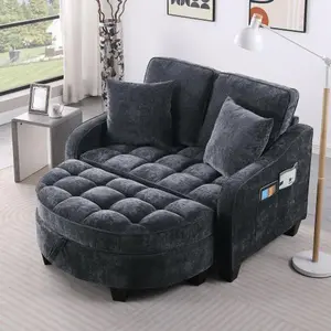[2Packs Shipped]  Niccae Two-seater sofa, double sofa chaise longue, with irregular armrests and backrests, footrest with storage space, comes with two small throw pillows, suitable for living room and bedroom