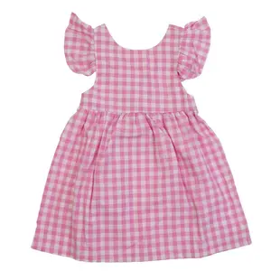 L.W. Clothing Company Pink Gingham Ruffle Girls Dress 100% Cotton A-Line Sundress with Bowknot Back Closure for Babies & Toddlers