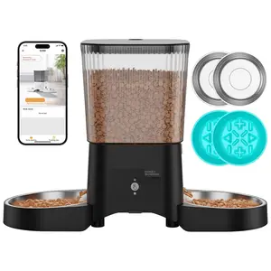 HoneyGuaridan Automatic Cat Feeder for 2 Cats,3.5L Dual Cat Food Dispenser, 2.4G/5G WiFi APP Control for Multiple Cats,2 Stainless Steel Bowls & 2 Slow Feeder Anti-Choking Bowls, Dual Power