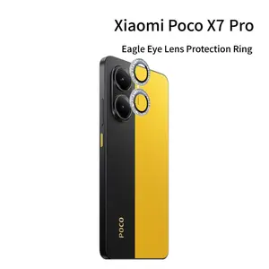 Lens Protector Ring for Xiaomi Poco X7 Pro, Sparkling Diamond Design, Metal Frame, Tempered Glass Lens, High Clarity and Transparency