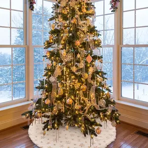 Christmas Tree Skirt with Snowflake Sequins, Holiday Decorations, Home Decoration, Party Theme Decor, Scene Props