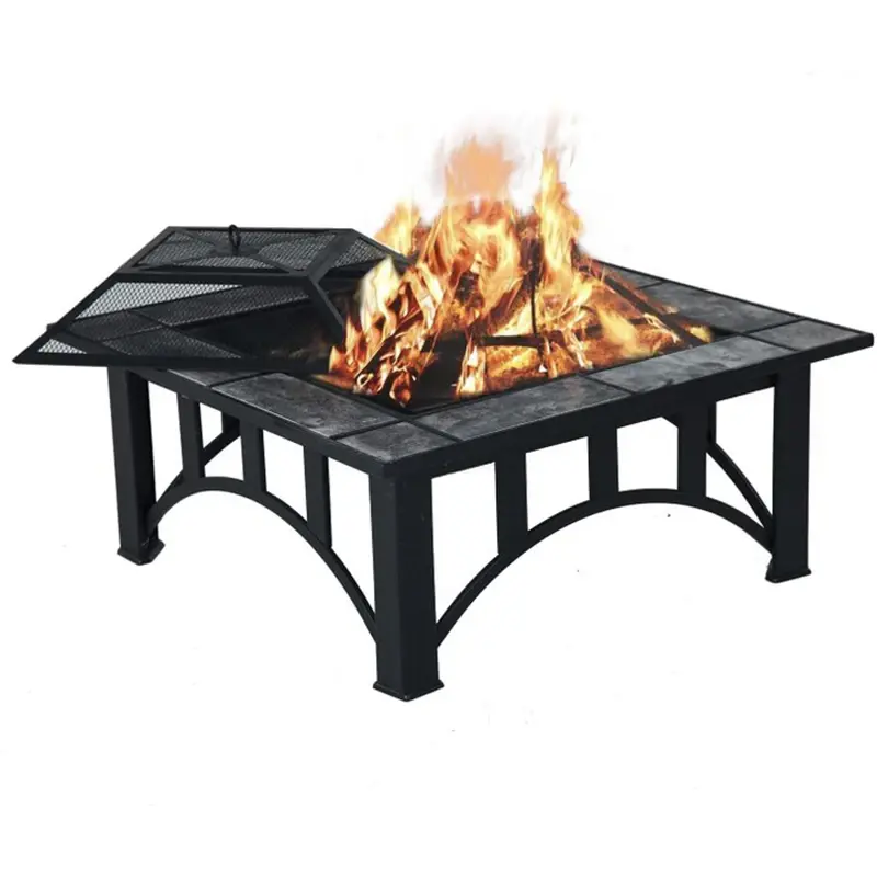 GRANDPATIO 33.25'' Square Fire Pit with Marble Tile Tabletop for Outdoor Use