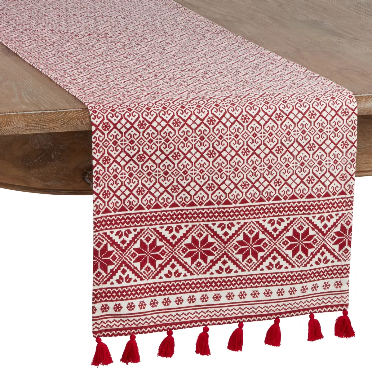 Saro Lifestyle 803.R1690B 16 x 90 in. Christmas Pattern Table Runner, Red