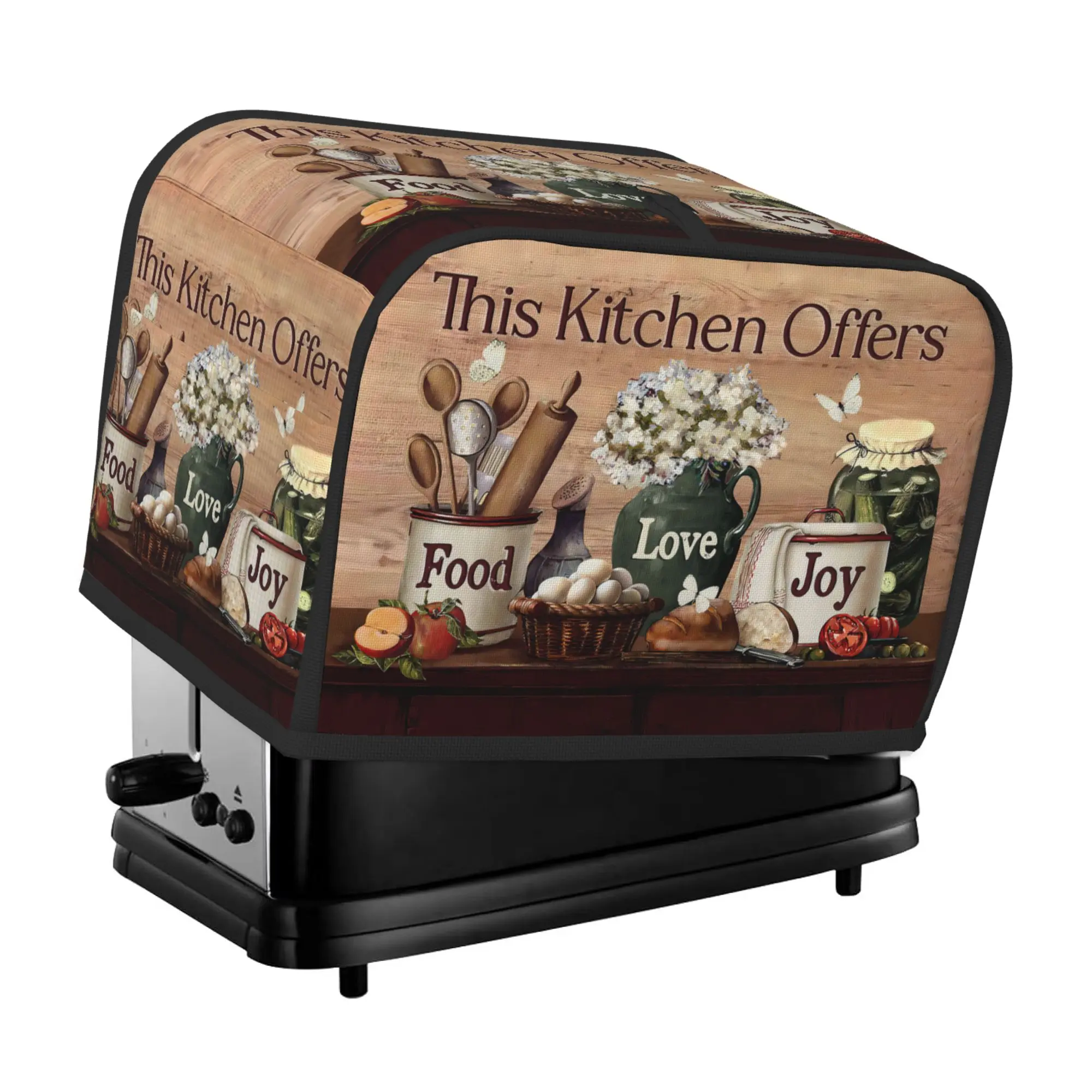 Food Love and Happiness Theme 2 Slice Toaster Cover, Dustproof Bread Maker Oven Cover, Small Kitchen Appliance Protector,  Table Home Decor Gifts