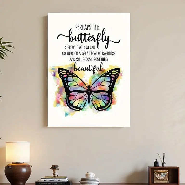 1pc Glossy Paper Butterfly Canvas Print - Glossy Wooden Framed Decorative Wall Decor, Ready-to-Hang Home Supplies, High-Quality Art for Living Room, Ideal Festival & Birthday Gifts