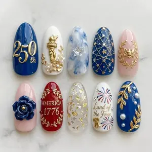 USA Patriotic Press On Nails | America 250th Anniversary Nails | Firework Glossy Handmade Set