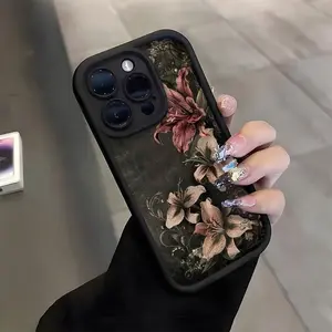 Dark Forest-Style Retro Lily Pattern-Themed Phone Case, High Quality Protective Phone Case, Suitable for iPhone 17/16/15/14/13/12/11 Pro, Plus, Pro Max, Mini, X, XS,XSMAX, XR and Other Smartphone Series, Shockproof, Lightweight, TPU Material