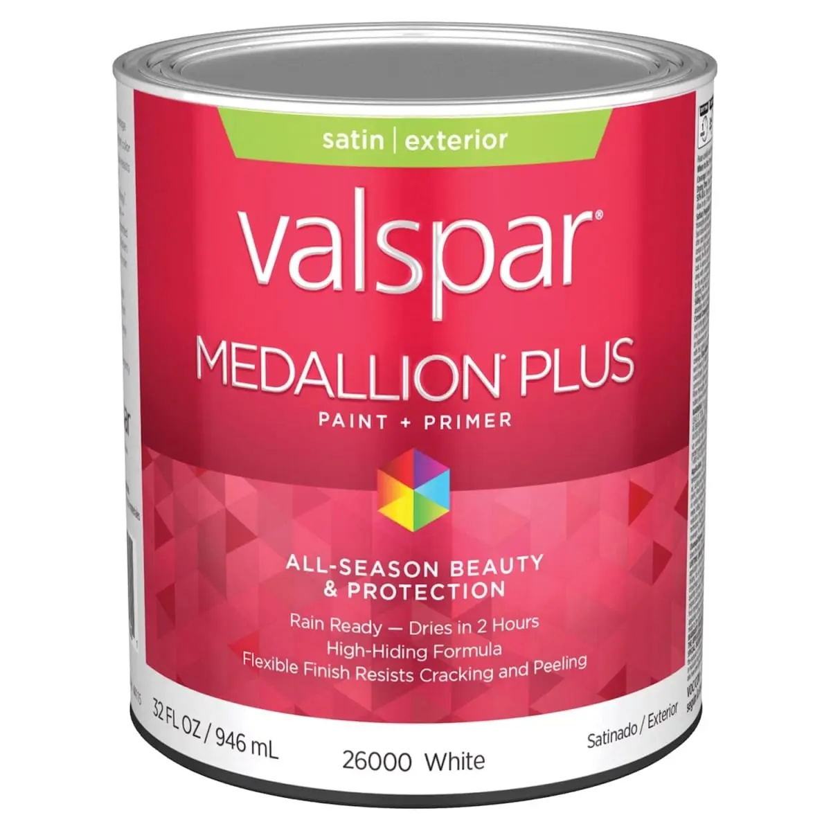 Valspar 028.0026000.005 1 qt. Medallion Acrylic Latex House Trim Paint & Primer, Satin & White