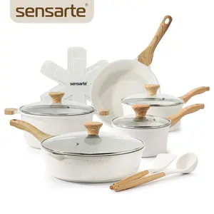 [Official]SENSARTE 5+12 Pcs Nonstick Induction Cookware,Pots and Pans Set, Non Toxic Cooking Set with Frying Pans & Saucepan, PFAS PFOA&PTEE Free