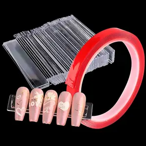 Acrylic Tip Display with Adhesive Tape Roll for Press-On Nails - Clear Base & Strong Tape for Easy Application & Removal - Perfect for Nail Artists & Small Businesses