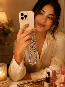 High-End Crystal Beaded Phone Chain for Women, Glitter Water Drop Wrist Strap with Smooth Ring Connector, Anti-Lost Cell Phone Lanyard and Bag Charm, Lightweight Fashion Phone Accessory for Daily Use, Travel, Office, Christmas, Halloween, Birthday and Hol