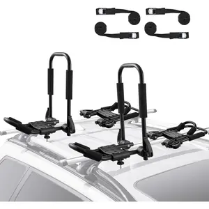 VEVOR Kayak Roof Rack 2 Pairs J-Bar, Soft Roof Rack Quick Folding, Top Mount Tie Down, Carrier for Kayak, Surf Board, Canoe, SUP, Ski Board, Mount on Car, SUV, Truck, 2 Kayaks