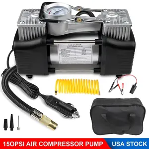 Road Trip Essential Double Cylinder 12V Tire Inflator 150 PSI Portable Air Compressor with LED Flashlight for SUV Truck RV Auto Emergency Kit Off-Road fathersdaygift