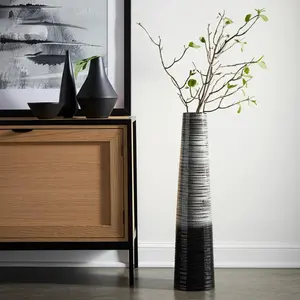 47" Black and Gray Ombre Tapered Ceramic Floor Vase