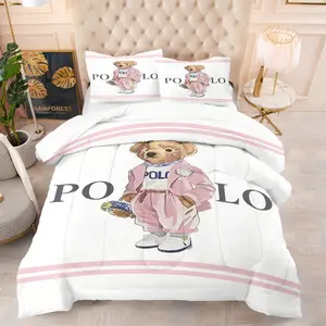 Teddy bear printed pattern bedding set, including 1 blanket and 1 or 2 pillowcases without pillowcases, soft children's or adult bedroom decoration gift