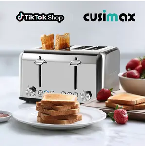 CUSIMAX 4-Slice Stainless Steel Toaster - 1.4-Inch Extra Wide Slots, 6 Browning Options, Bagel Mode, Defrost/Cancel Functions, 1650W,Removable Crumb Tray, Easy-to-Clean Toastie Machine, Kitchen Appliances,#SummerWins #DealsForYouDays