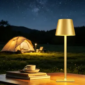 2 Pack Gold Rechargeable Table Lamps, Cordless Lamp with 6000mAh Battery Operated, Wireless Lamp Suitable for Restaurant, Home, Dinner, Dining Room, Kitchen, Outdoor Patio, Waterproof and Portable   SURE