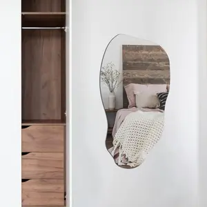 Modern Irregular Asymmetrical Wall Mirror – 31.5" x 17.7", Decorative Hanging Mirror for Living Room, Bathroom, Entryway (Hook Style)