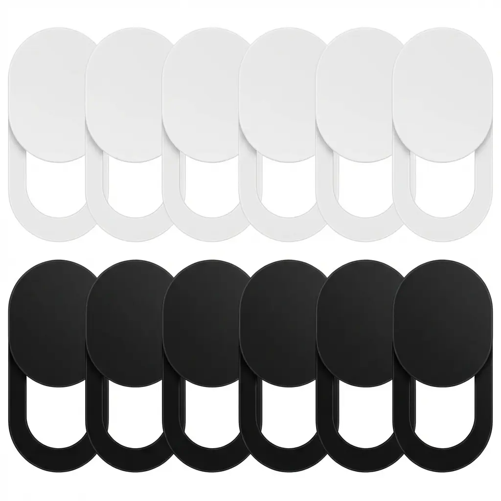 6Black+6White 12-Pack Ultra Slim Digital Webcam Cover Slides with Strong Adhesive for Laptops, MacBook Pro, iMac, iPhones, Tablets, iPads