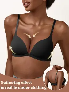 Women's Plain Invisible Seamless Push-Up Bra, Comfortable Breathable Everyday Wear, Medium Support Fitted Underwear, Soft Textured Bra