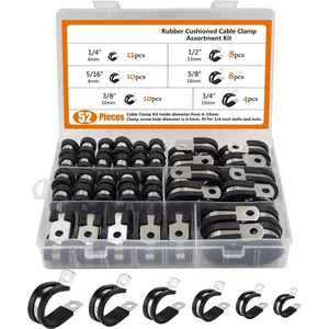 52pcs Cable Clamps Assortment Kit, 304 Stainless Steel Rubber Cushion Pipe Clamps in 6 Sizes 1/4" 5/16" 3/8" 1/2" 5/8" 3/4"