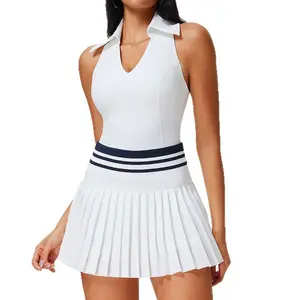 Color-blocked tennis outfit, women's sportswear set, quick-drying yoga vest, fitness top, badminton skirt, midi skirt