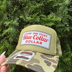 Livin' on That Blue Collar Dollar Camo Women's Trucker Hat - One Size Fits All, High-Quality Materials, Comfortable Fit