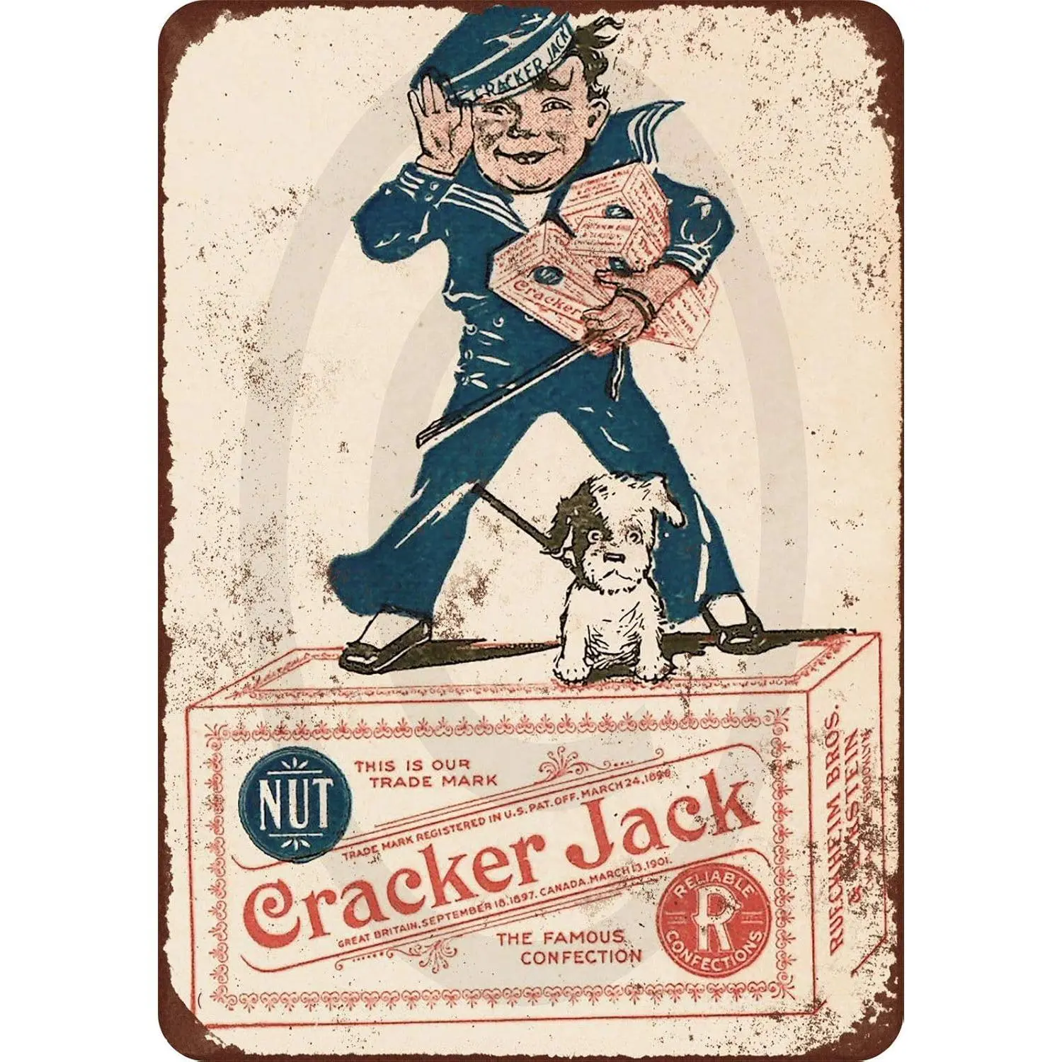Metal Tin Signs HomDeo Tin Sign 8" x 12" Personalized Wall Decor Metal Signs Vintage for Bar Laundry Room Yard Ranch Pub 1918 Cracker Jack Candy Vintage Look