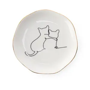 HOME SMILE Cat Ring Dish Jewelry Tray,Christmas Gifts for Cat Lovers,Ceramic White,4"